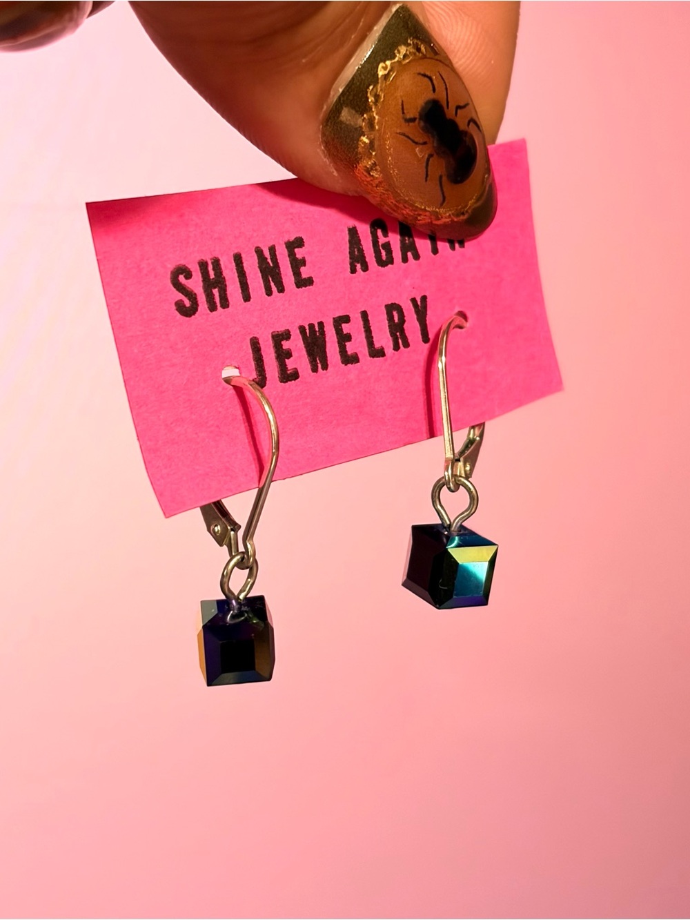 Sterling silver cube rainbow Swarovski earrings